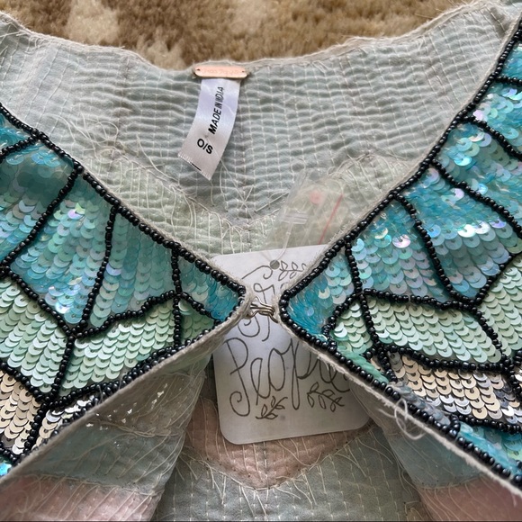 Free People Pastel Sequin, Beaded Fringe Boho/ Flapper Style Cape O/S One Size - Picture 8 of 15